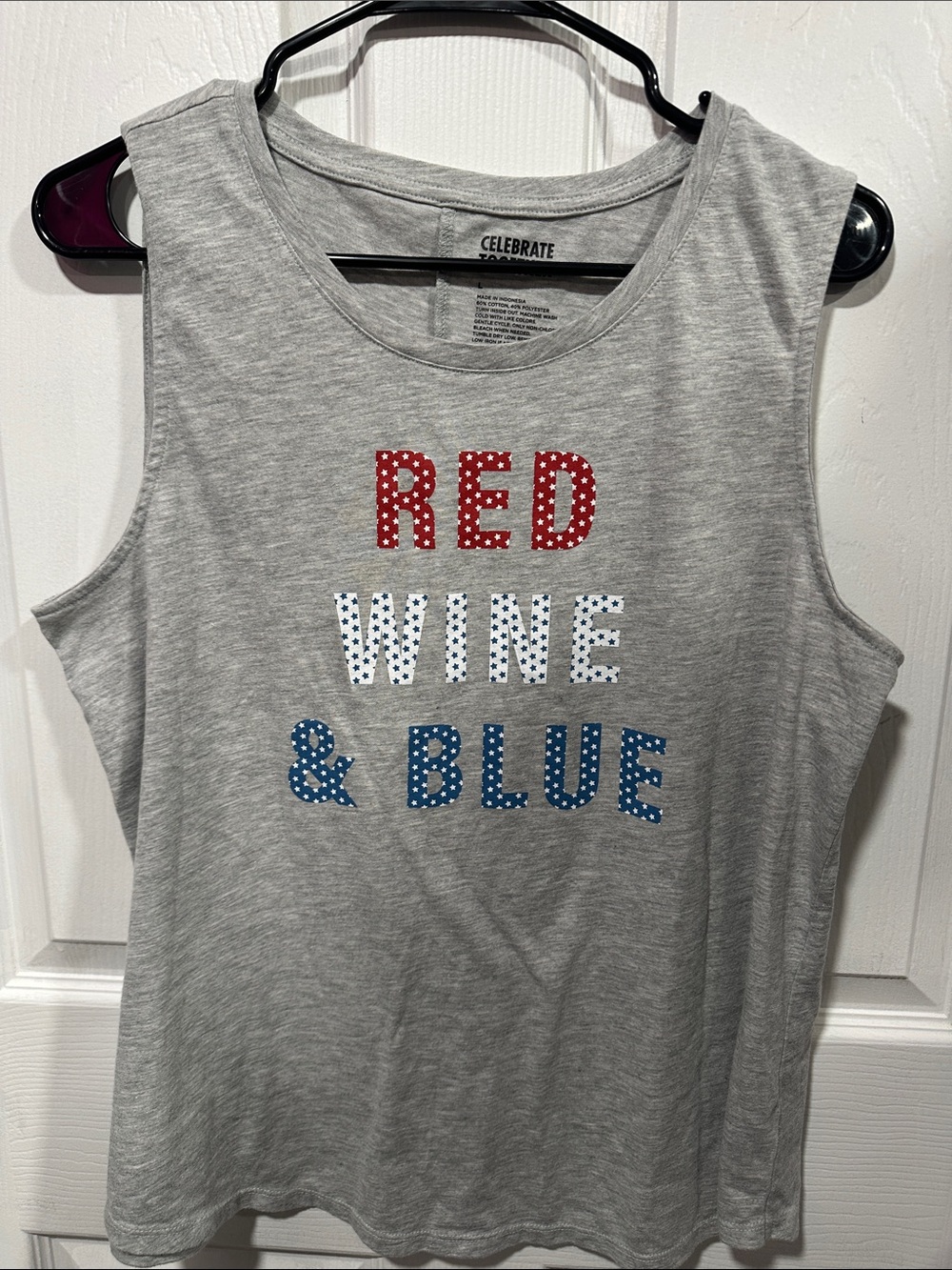 Celebrate Red Wine & Blue Graphic Tank Top - Gray